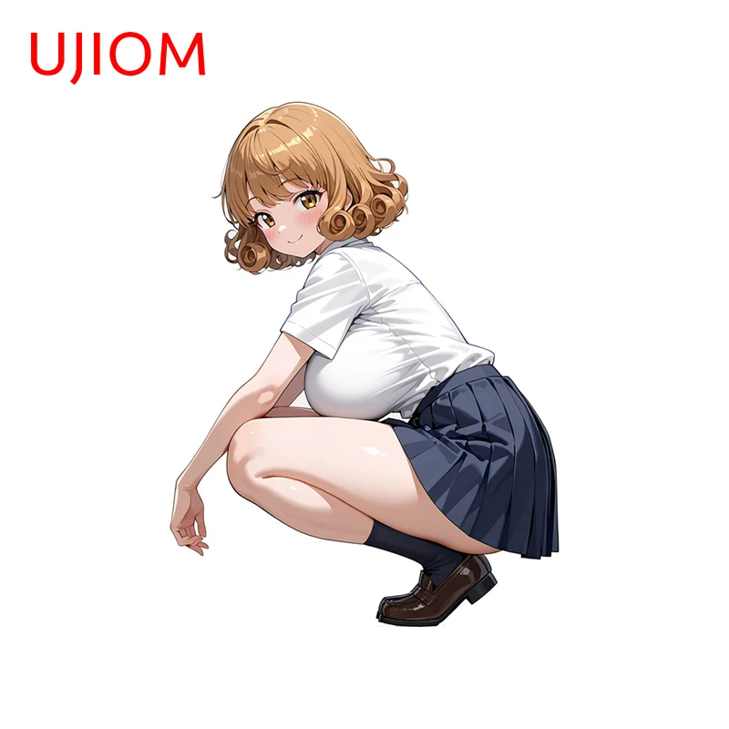 UJIOM Big Boobs Brown Curly Hair Anime Girl Wall Sticker Amusing Squatting Design Unique Decal High Quality Adhesive Wallpaper