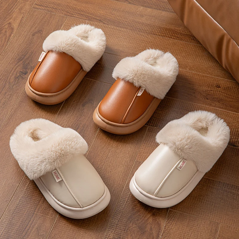 Damen-Hausschuhe, Winter, für drinnen und draußen, warm, rutschfest, Baumwollschuhe, wasserdicht, flauschige Hausschuhe, Paar-Schlafzimmer-Plüsch-Hausschuhe – Detail 2