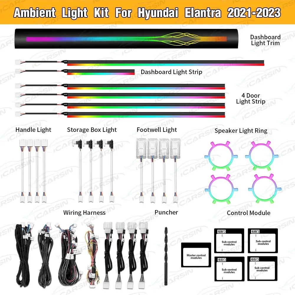 

Обновленное светодиодное освещение салона автомобиля Symphony для Hyundai Elantra 2021+, аксессуары для атмосферных полос, украшение