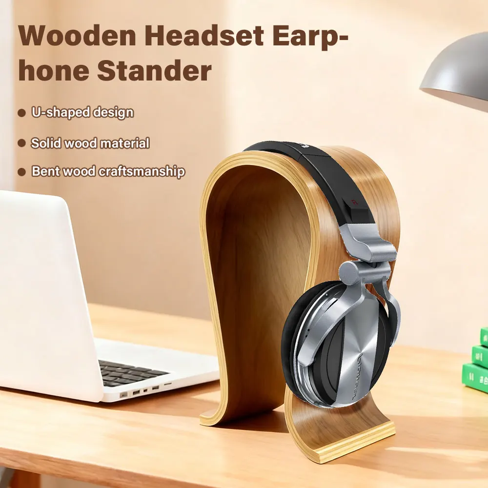 

2025 NEW Walnut wood U Shape Wooden heads Stand stop Wooden Desktop Headphone Display Stand Holder Bracket Hanger Rack Gift