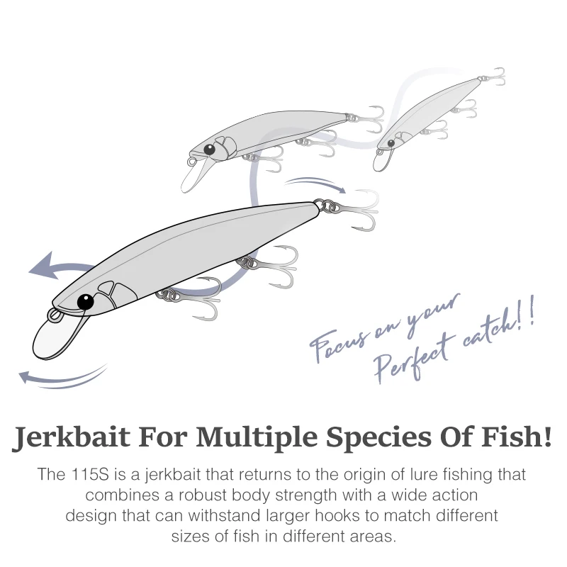 TSURINOYA Sinking Jerkbait 115S Minnow para Lubina, Negro y Lucio - imagen 4