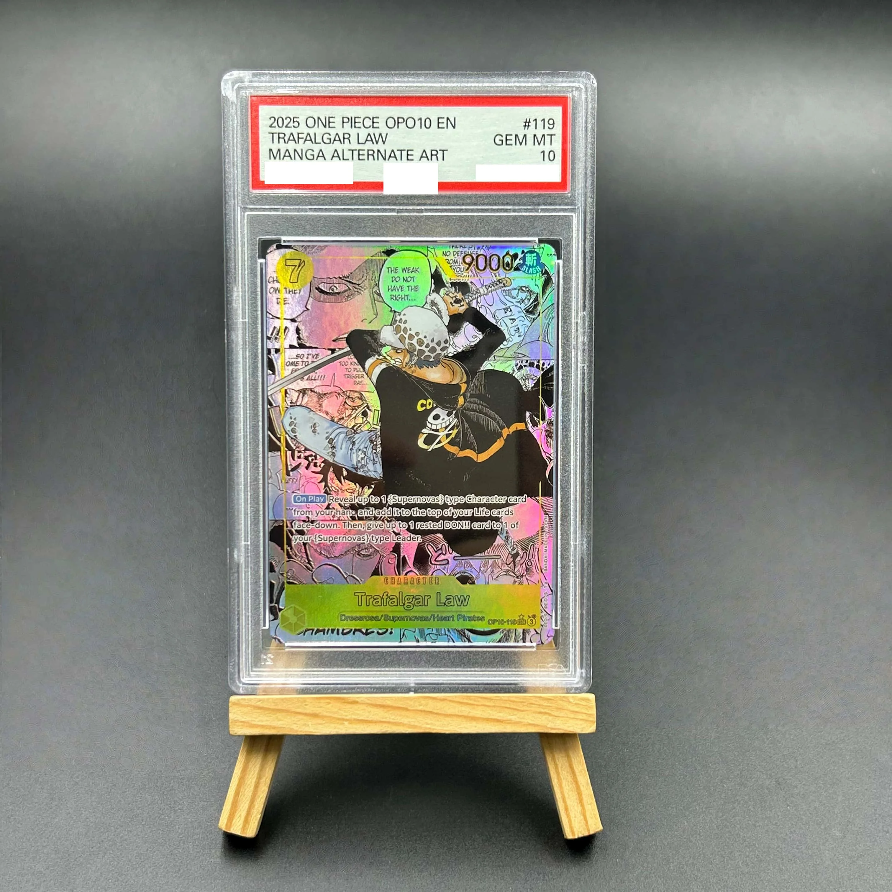 

2025 One Piece TCG English OP010 Trafalgar Law #119 Manga Alternate Art Textured Holo GEM MT 10 Collectible Card