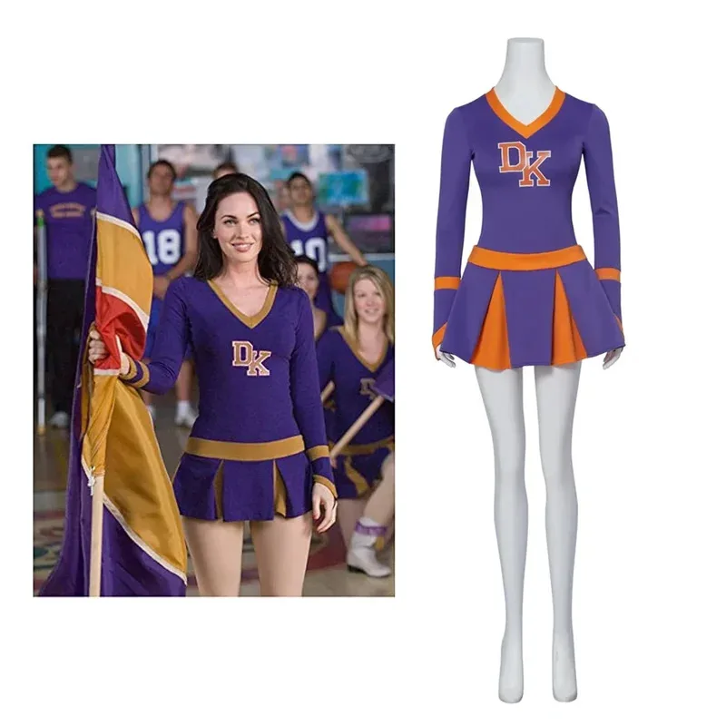

Megan Fox Jennifer’s Body Cheerleader Costume Jennifer Check Purple Cheerleading Uniform High School Girls Cheerleading Suit