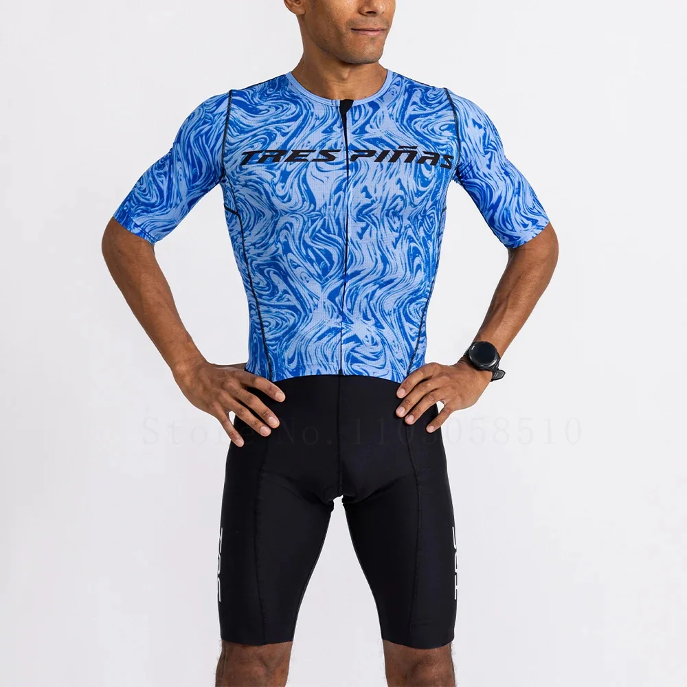 

Tres Pinas Mens Cycling Skinsuit Quick-drying Triathlon Short Sleeve Speedsuit Trisuit Maillot Ciclismo Running Apparel Clothing