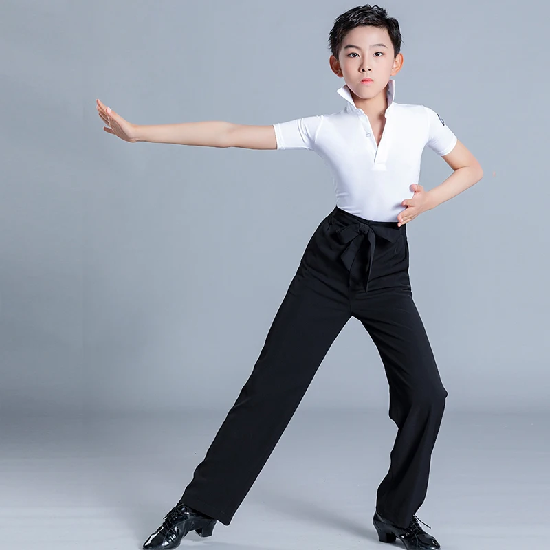 Nouveaux enfants salle de bal danse Performance Costume garçon manches courtes danse chemise enfants Cha Cha valse danseur hauts VBH1696