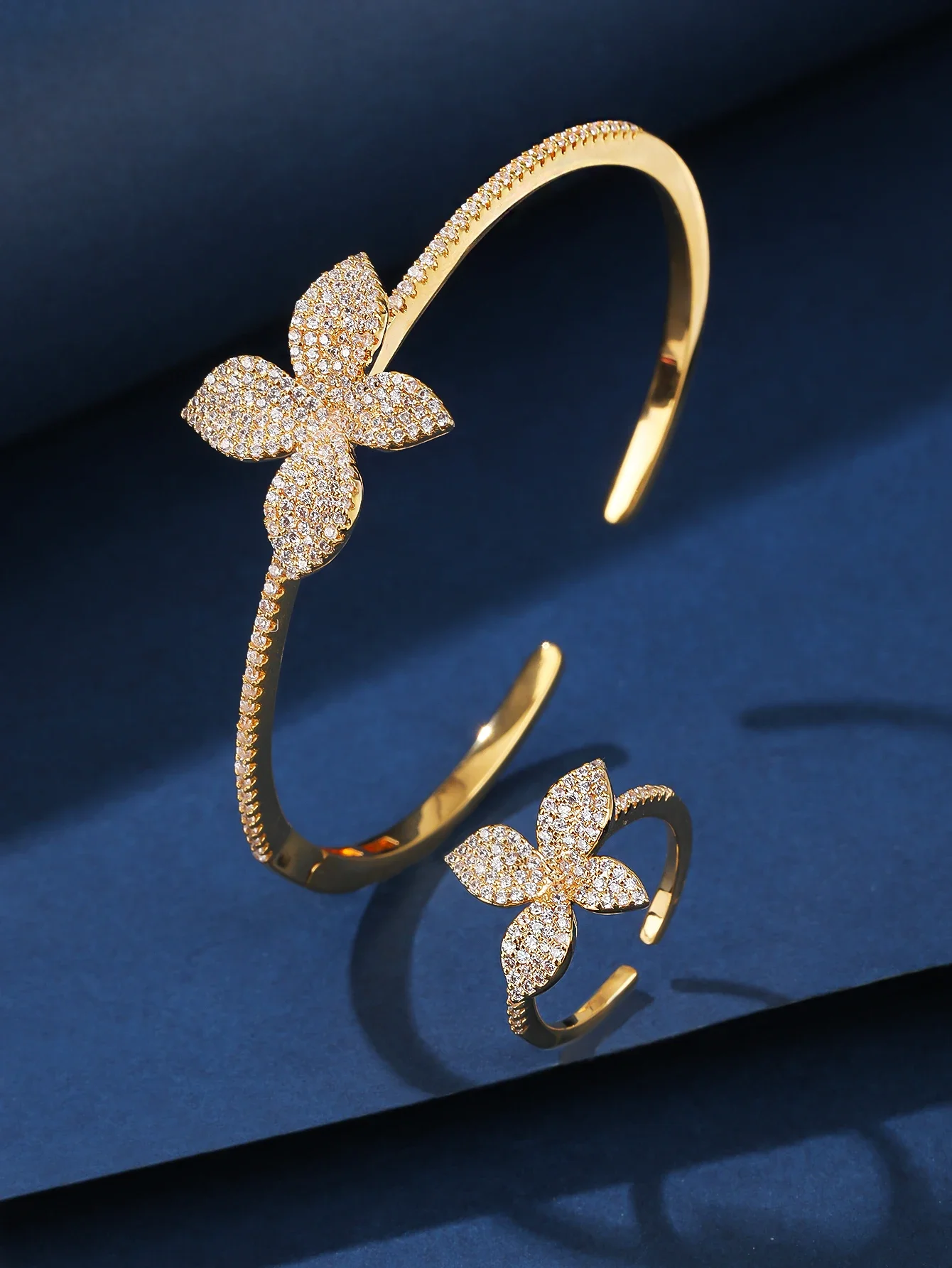 

Jewel Brand Роскошный женский комплект ювелирных изделий из 2 предметов для свадьбы с кубическим цирконием, наборы браслетов и колец изменяемого размера, подарок на день рождения высокого качества
