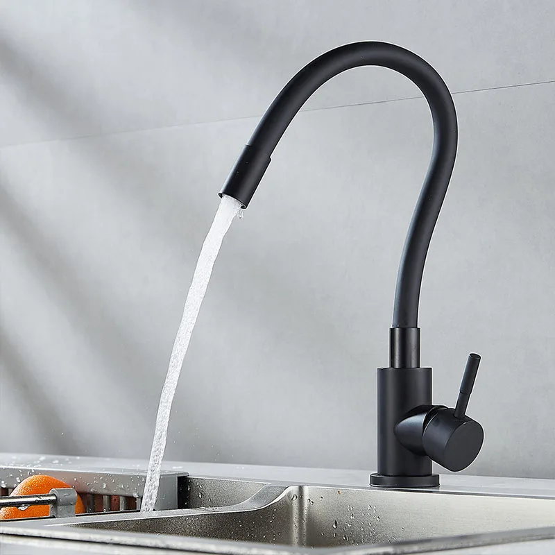 Universal Swivel Black Hose Kitchen Faucet Kitchen Sink Faucet Sink Tap Mounted Deck Bathroom Hot And Cold Water Mixer Crane