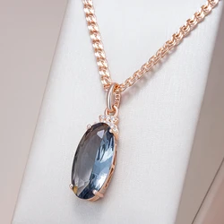 Kinel Hot Grey Big Oval Pendant Necklace For Women Trend 585 Rose Gold Color With Natural Zircon High Quality Daily Fine Jewelry