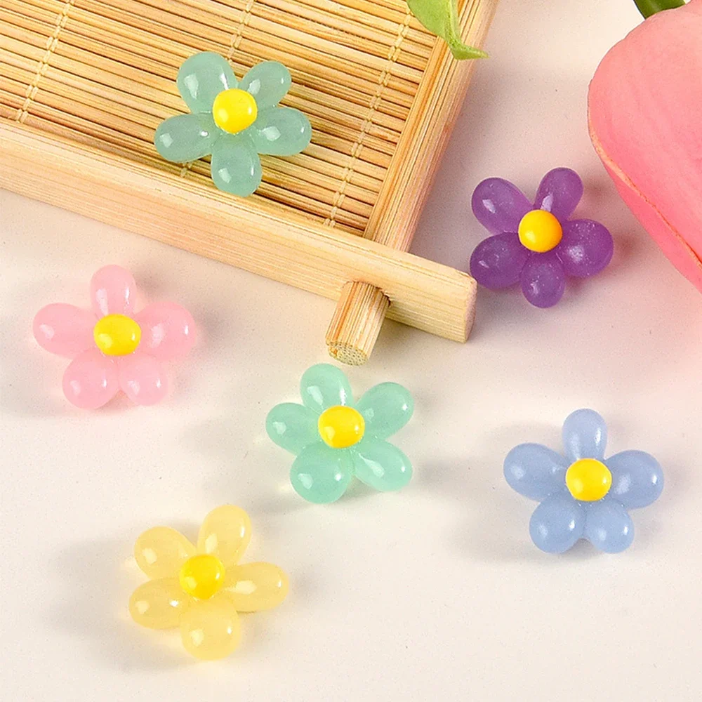 20PCS Noctilucent Five Petal Flower Resin Flatbacks Cabochons For Scrapbooking DIY Jewelry Craft Embellishments Accessories