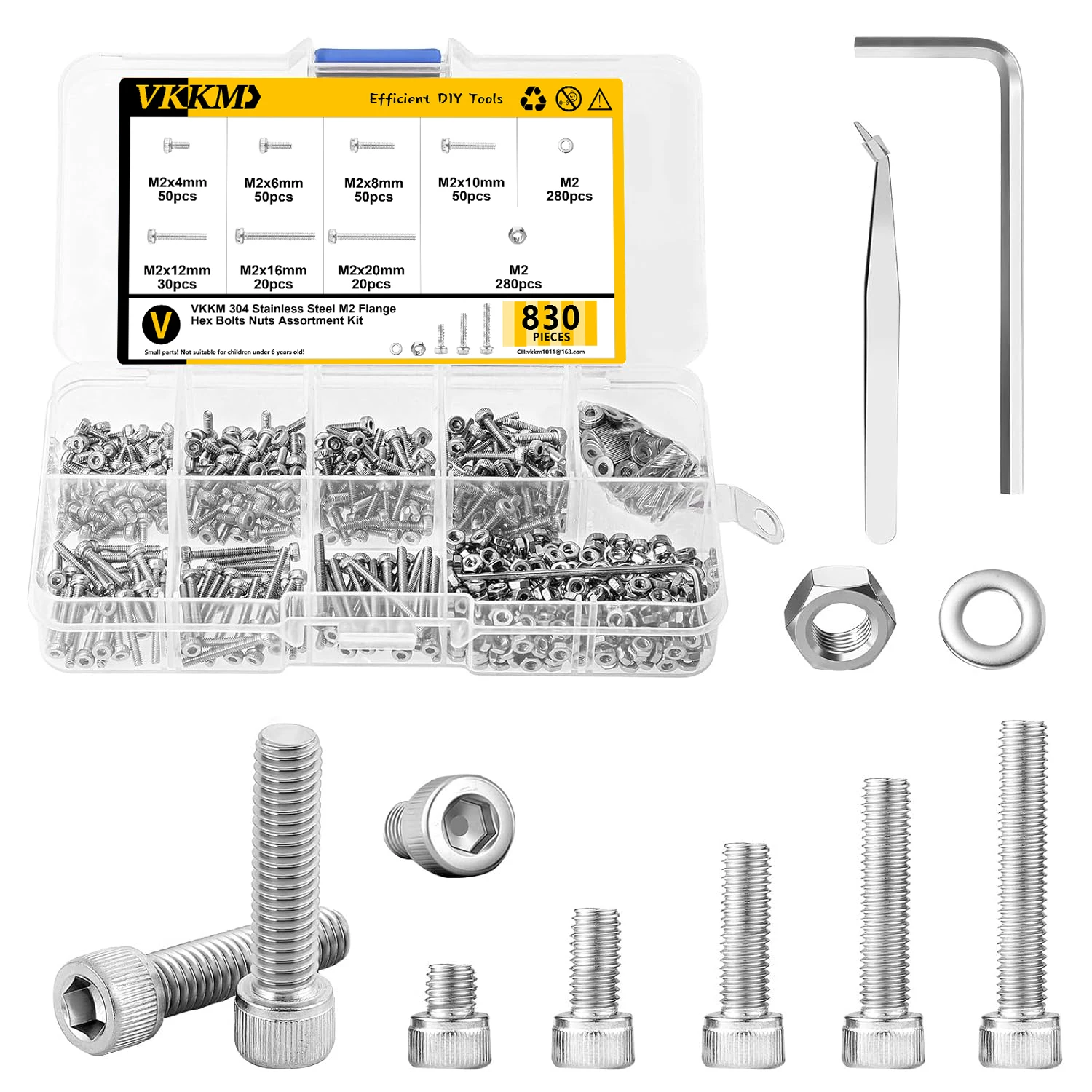 830 Pcs M2 Screws Assortment Kit M2 Nuts and Bolts Metric Machine Screw Kit,  Hex Socket Head Screws Nuts Bolts and Washers Set