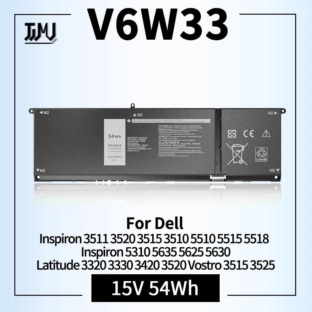 

54Wh V6W33 Battery for Dell Inspiron 3511 3520 3515 3510 5510 5515 5518 5310 5635 Latitude 3320 3330 3420 3520 Vostro 3515 3525