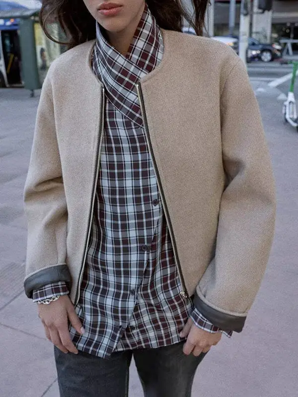 Spring 2026 Women's Pilot Jaet Leather Effect Outerwear Simple Sle Stand Version Decorative Strap PU Leather Long S...