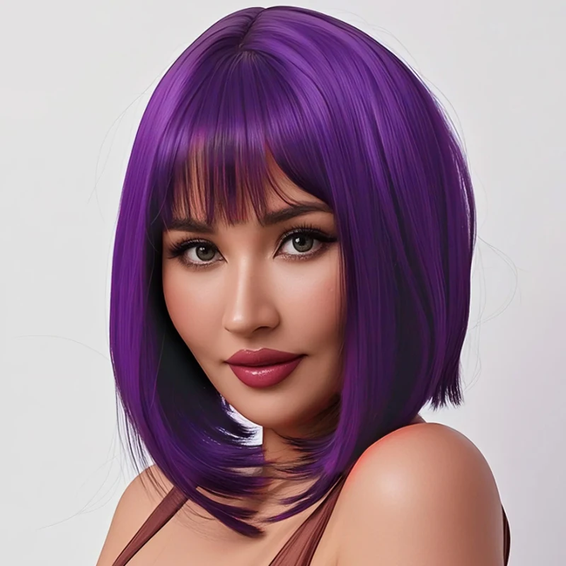 

Темно-фиолетовый синтетический парик с прямыми трубками для женщин, 12 дюймов, с защитой от ожогов, базовый стиль, подходит для повседневного ношения для вечеринок