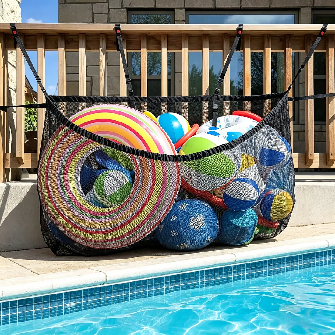 Outdoor Swimming Pool Storage Mesh Bag Large Capacity  Beach Inflatable Toy Hanging Storage Bag Multi-Functional Storage Net Bag