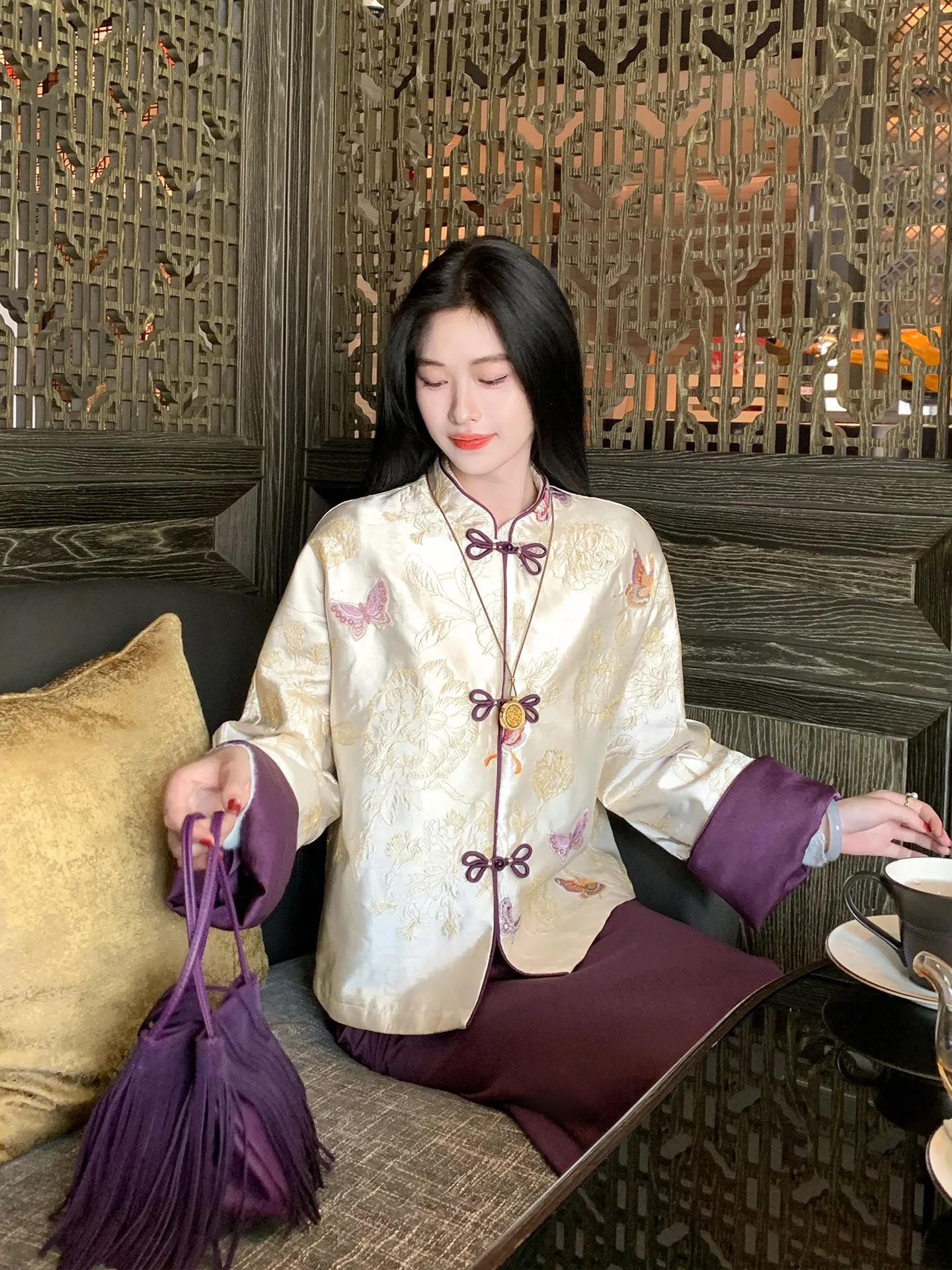 

Женское пальто с вышитым принтом Long Sve, свободный крой, осенне-зимний модный традиционный китайский топ