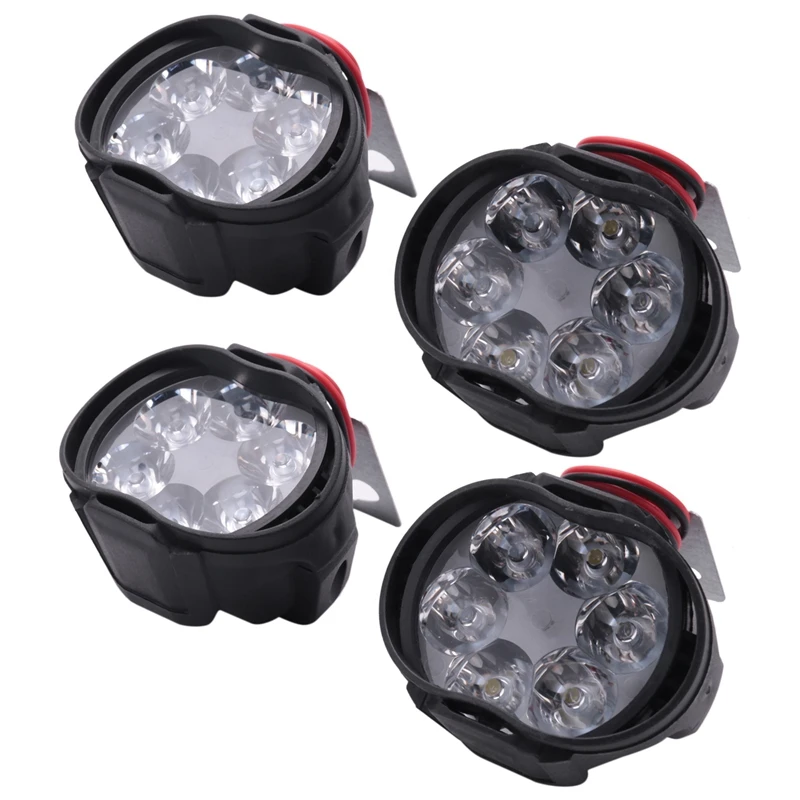 4Pcs 6 Led Motorcycle Light Headlight Assembly 10W 1000Lm+Switch Universal Scooter Fog Spotlight 6000K White Lamp