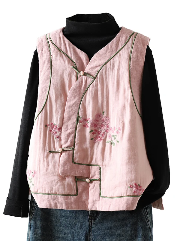 Autêntico 2025 novo colete artístico de algodão feminino svel jaet v-ne fechamento de botão único estampado floral
