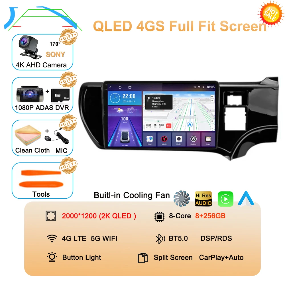 Android 16 For Toyota Aqua Prius C 2011-2017 Carplay 4G WIFI Car RadioNavigation GPS Multimedia Video Player 2Din DVD Stereo BT image 3