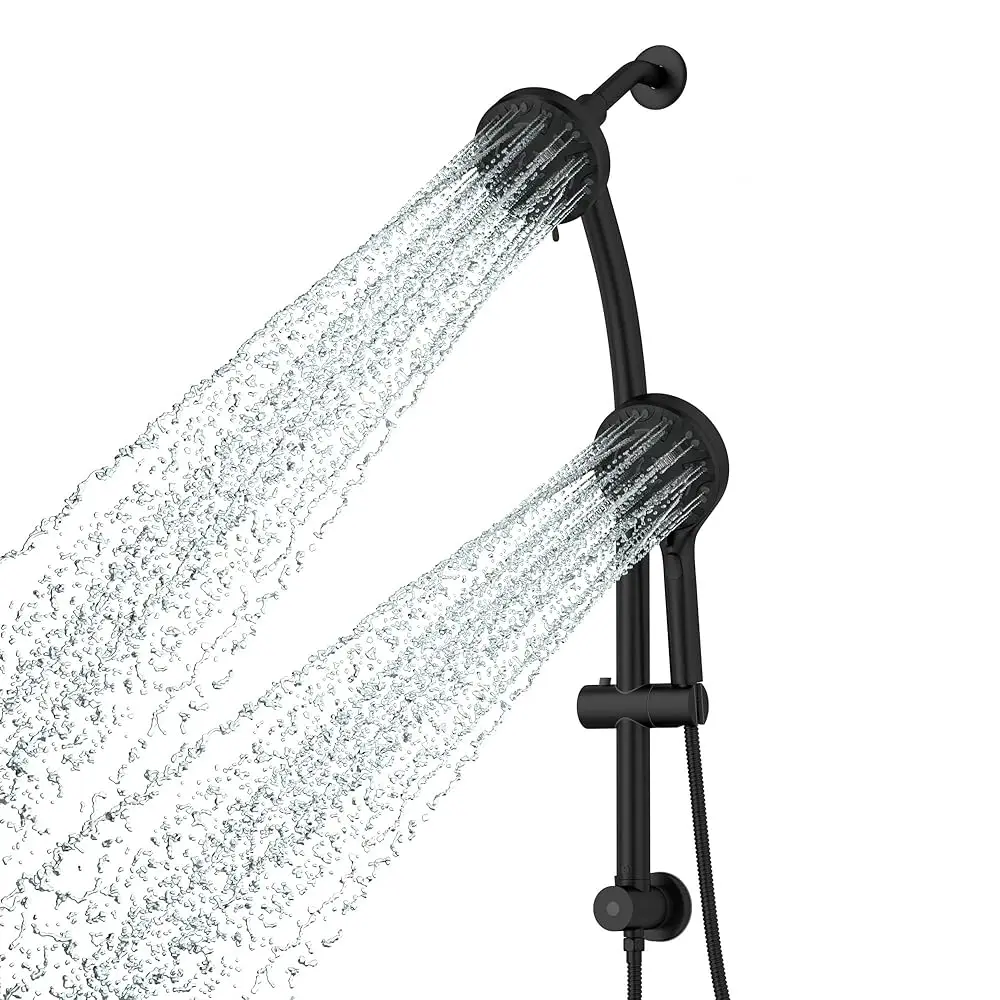 

AllexpreskBlack Shower Head Combo,8 Settings High Pressure Double Shower Head Bathroom Dual Shower Head with Handheld Ajustable