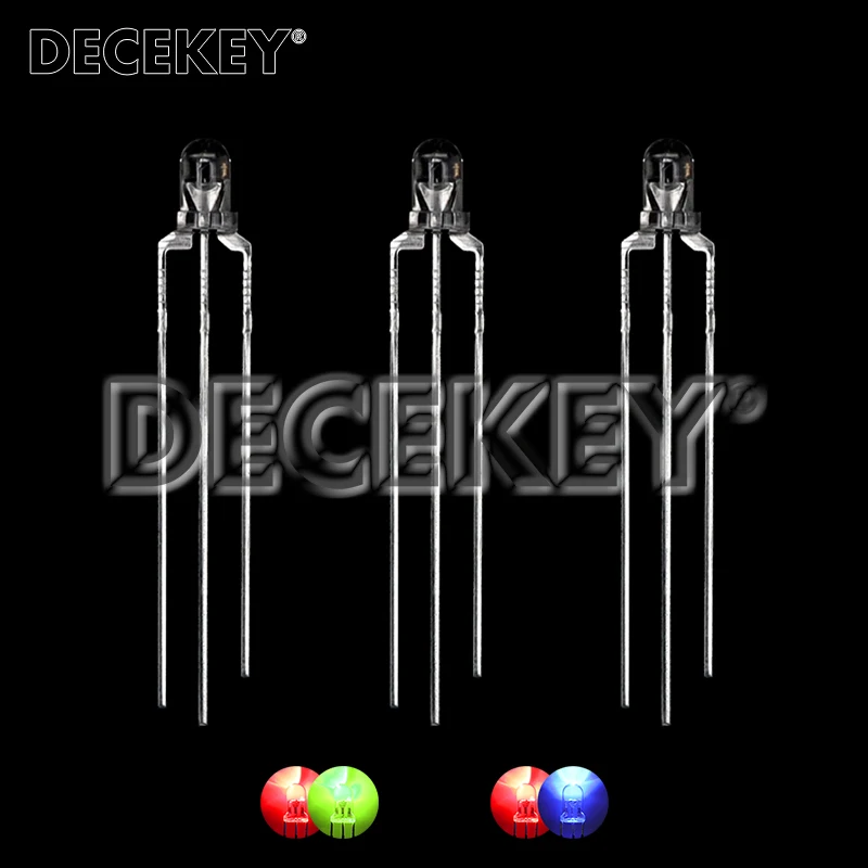 50pcs F3 3MM Round Clear / Fog Two Color Common Anode / Cathode LED Red & Green Red & Blue Bi-Color 3 Pins Light Emitting Diode