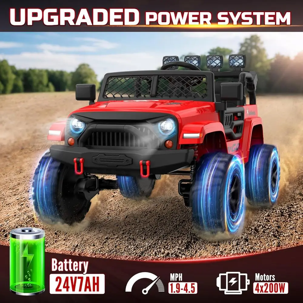 Voiture 2 places pour enfants, pneus EVA, voiture électrique 24V 4WD avec télécommande, Bluetooth, lumières LED, camion pour garçons