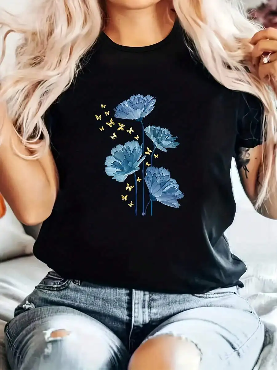 Women's Casual Summer Floral Print T-Shirt, Crew Neck Short Sleeve Stylish Tee, Versatile For Home Wear & Daily Outings, Nice Gift Idea For Her