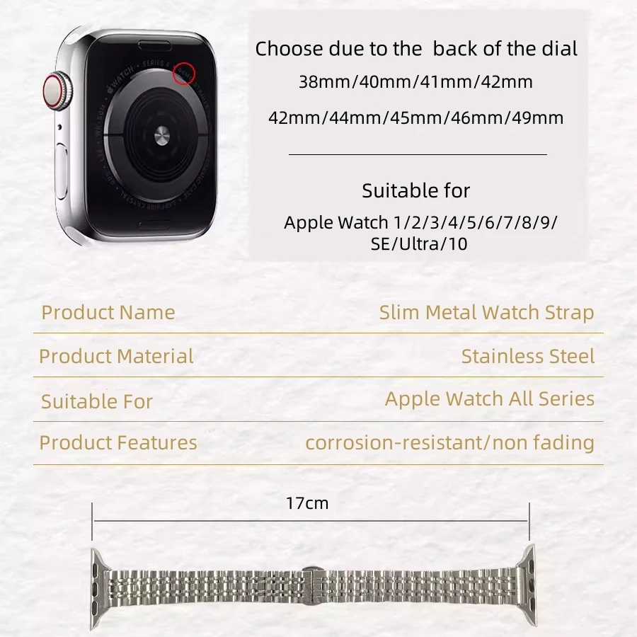 Тонкий металлический ремешок из нержавеющей стали для Apple Watch Series 9 8 7 SE 5 4 3 2 1 Ultra iWatch 45 мм 41 мм 38 мм 40 мм 42 мм 44 мм 49 мм