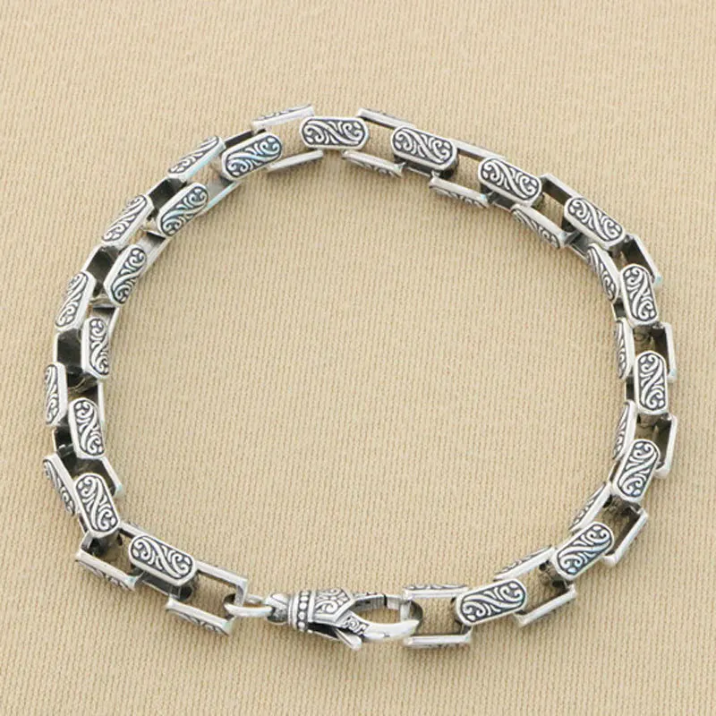 

Seiko Handsome Tang Grass Pattern Bracelet Coarse Korean Thai Silver Jewelry s925 Pure Silver Retro Personalized Fashion Men's S