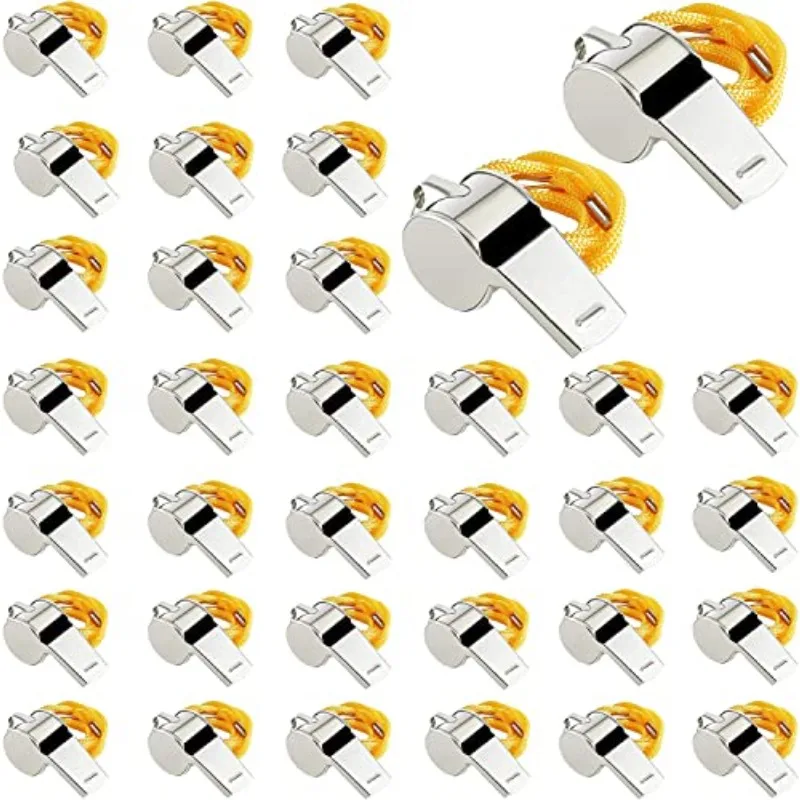 

Тренерский свисток, 48 упаковок/20 упаковок, свисток футбольного рефери со шнурком для экстренных спортивных тренировок, рефери, серебристый, нержавеющая сталь