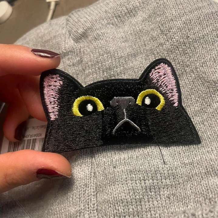 Patchs de chat noir mignons pour vêtements, patch de chat brodé, badge décoratif créatif avec crochet et boucle, emblème de bricolage sur les autocollants de sac à dos