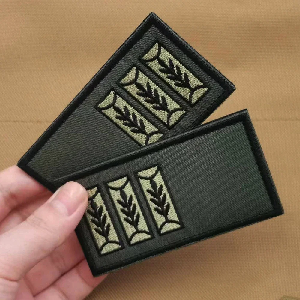 2 pcs/set Oliver Green Color Israel Embroidery Miliatery Army Rank Patch Hook And Loop Fabric Rank Patch Sew-on Shoulder Uniform