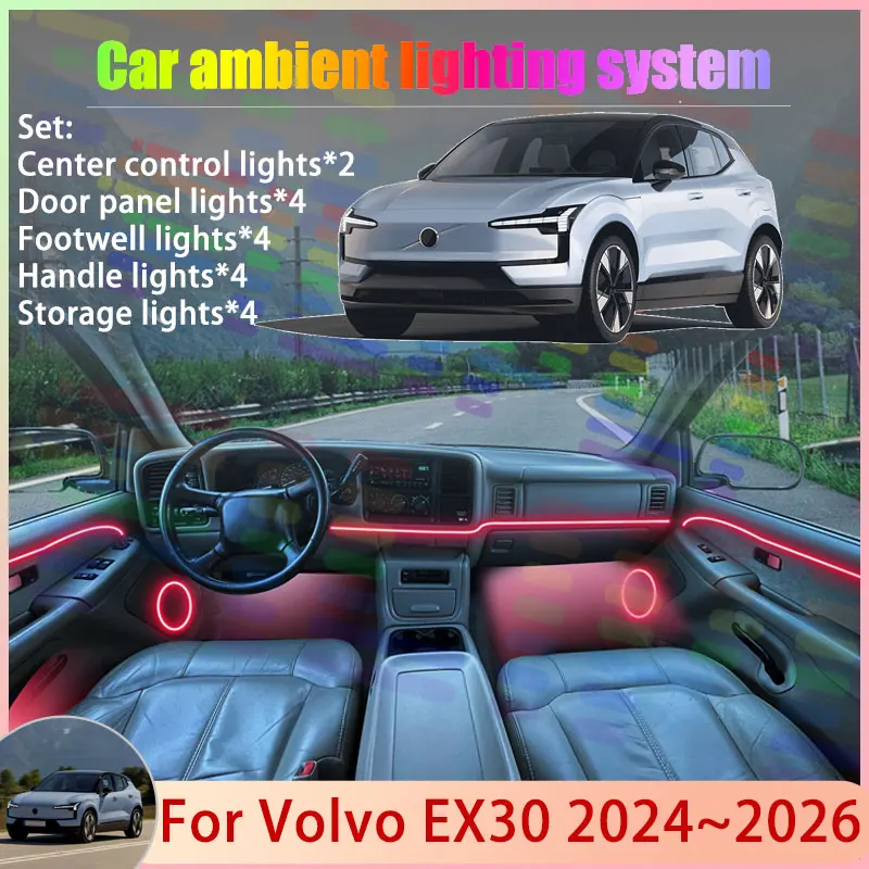 

Для Volvo EX30 2024 2025 2026 2/18 в 1, автомобильная атмосферная лампа, RGB абажур, ансамбль, стример, атмосферный набор, аксессуары, авто