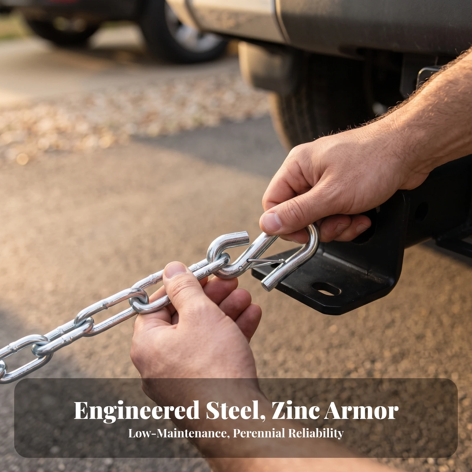 Link Versatile Trailer Safety Chain with Hooks Hardware User Friendly for Towing, Hauling