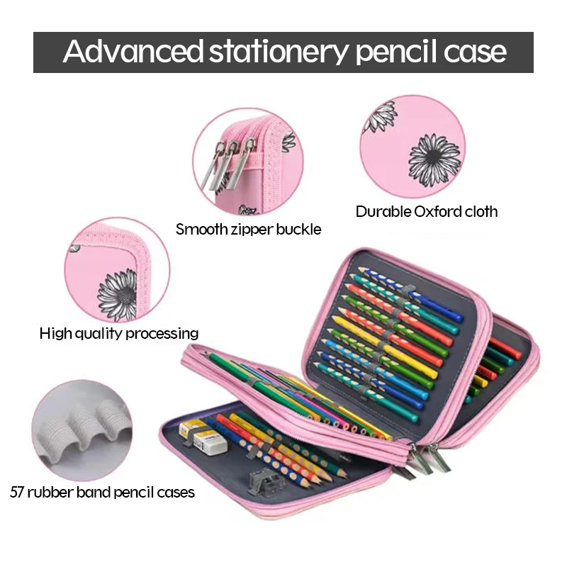 Large Capacity Oxford Fabric Pencil Case for Colored Pencils Art Supplies Student Art Storage Organizer Pencil Bag with 3 Zipper - Image 5