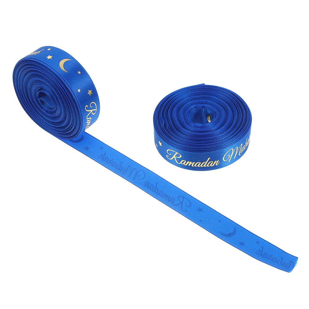 2Pcs Muslim Themed Polyester Ribbons Eid Mubarak Festive Wrapping Ribbons Ramadan Celebration Decorations DIY Bow Making Craft