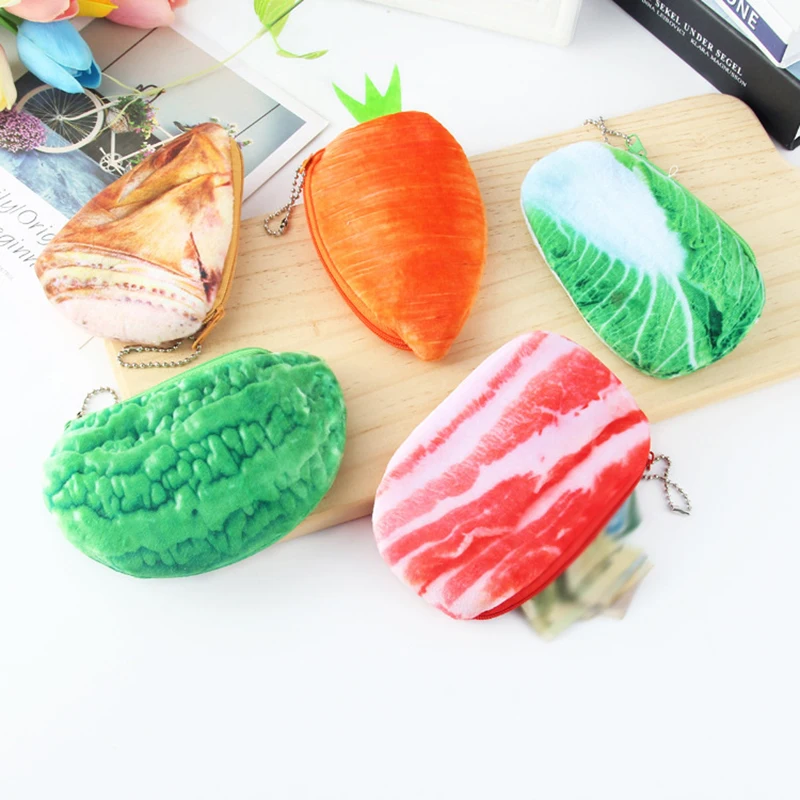 Monedero de felpa con forma de verdura, bolso de muñeca, Mini monedero con cremallera para niña, bolsa para auriculares con Cable, 1 Uds.