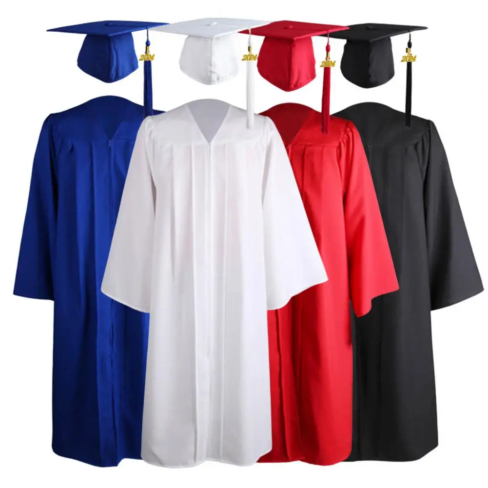 Academic Costume Graduation Gown Hat Tassel Zipper V Neck Loose Solid Color 2023 High School Bachelor Academic Dress Student Sup