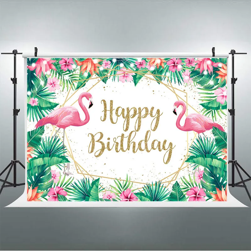 Różowe flamingi dziewczyna 1 urodziny fotografia tła tropikalna zieleń liść kwiat fotografia tło ananas rekwizyty fotograficzne