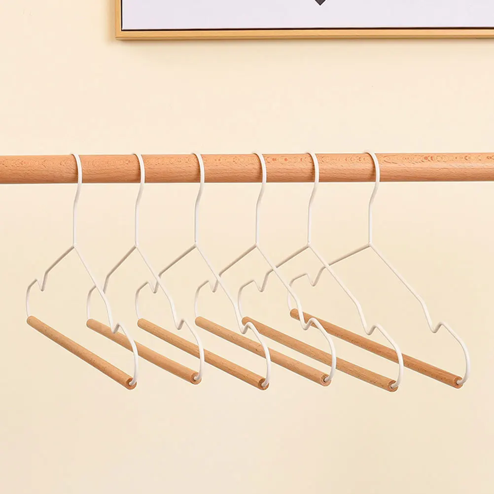 

5Pcs Clothes Hanger Heavy Duty Wooden Metal Home Clothes Rack with Groove Non-Slip Closet Organizer Space Saving Solution