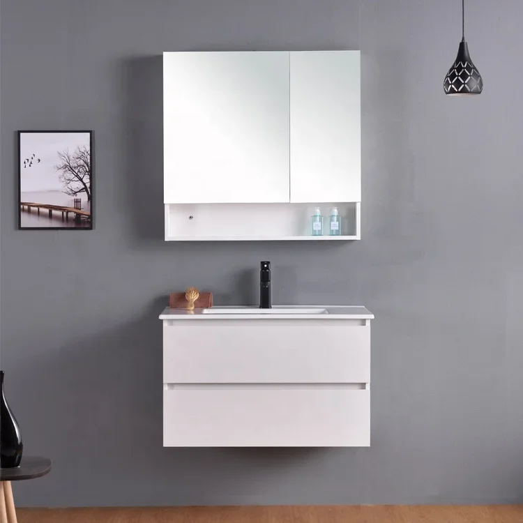 White Modern Wall Europe Elegant Wooden Furniture Designs Manufacturer Bathroom Vanity Cabinet With Single Sink Basin