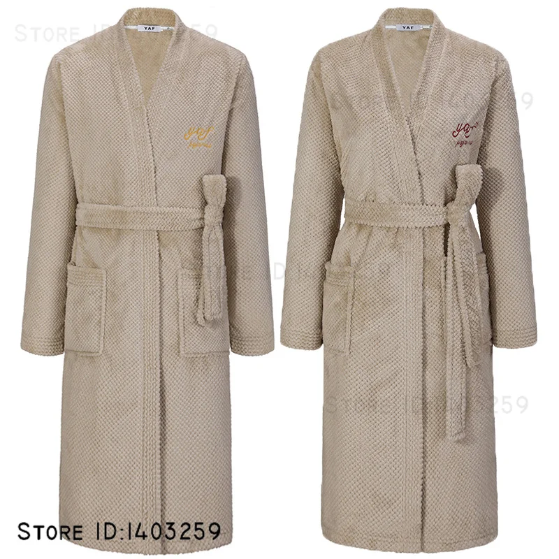 

Autumn Winter Couple Kimono Bathrobe Gown Thicken Flannel Women Robe Sleepwear Home Dress Warm Coral Fleece Nightwear Loungewear