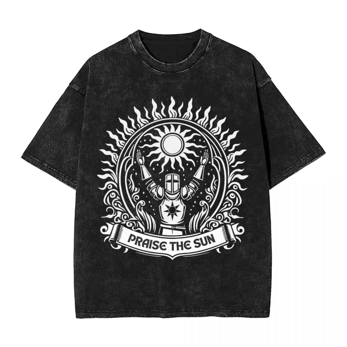 

Praise The Sun Dark Souls T Shirts Hip Hop Washed 100% Cotton Harajuku T-Shirt Vintage for Men Women Tops Streetwear Summer Tees