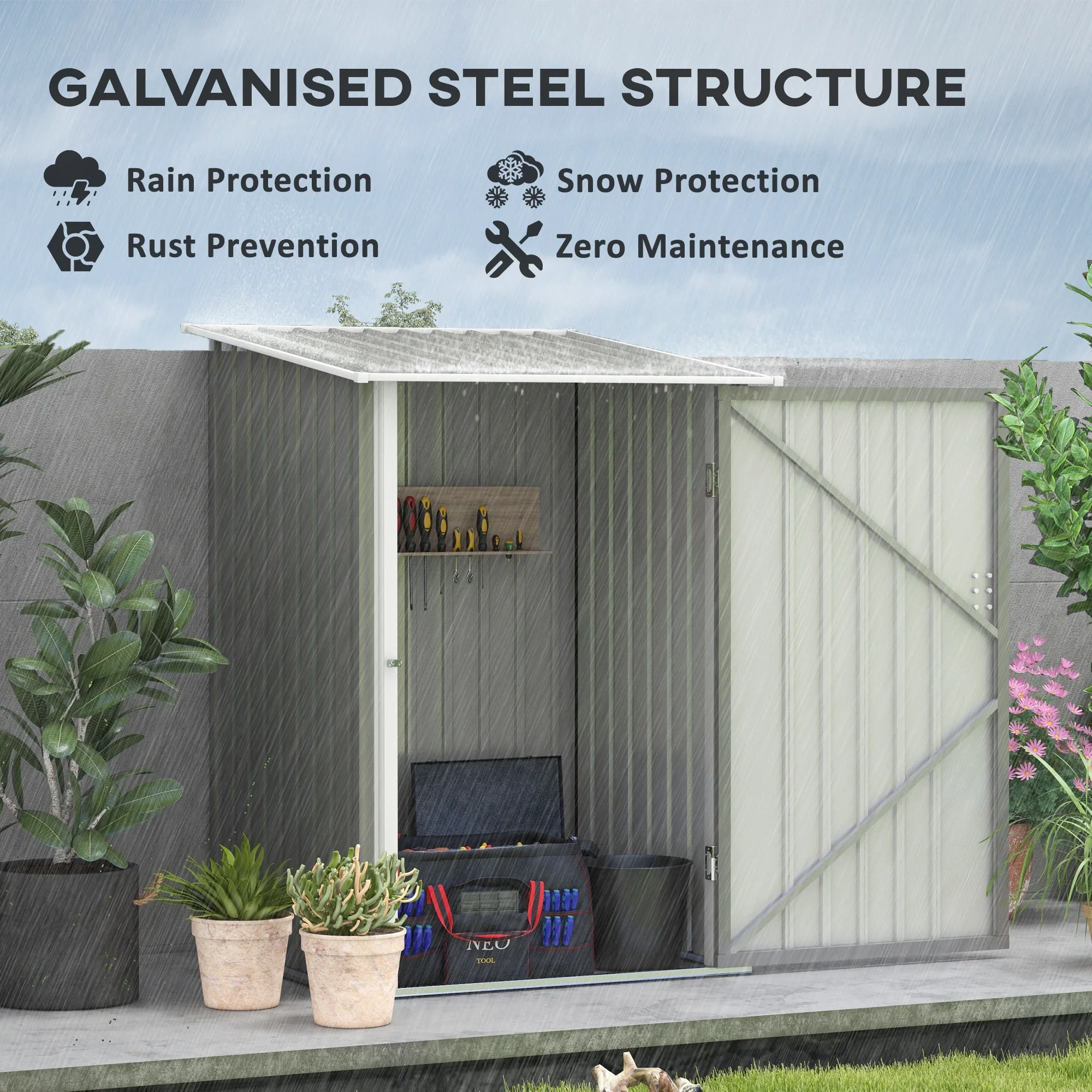 3.3' X 3.4' Garden Storage Shed Galvanized Steel Tool House with Lockable Door