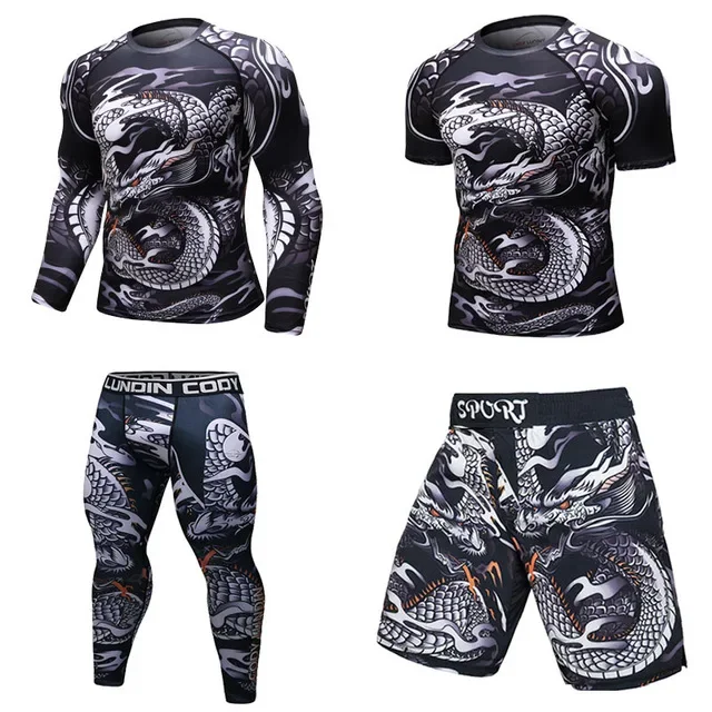 Mens MMA Compression Sportswear boxe Muay Thai Rashguard palestra abbigliamento Fitness Running Sport Set allenamento Bodybuilding tuta