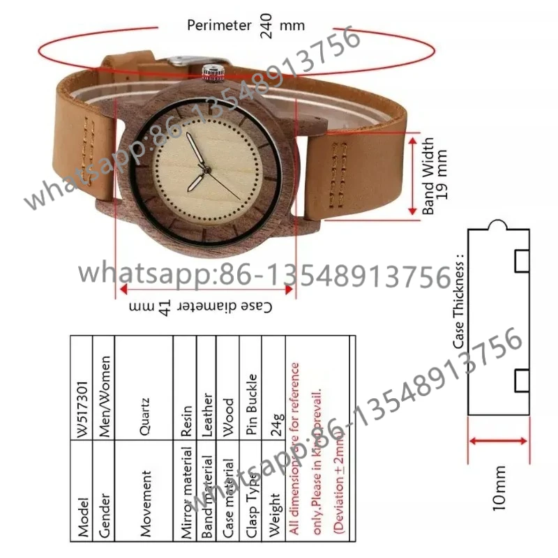 Watch Women's Walnut Leather Strap Wooden Watch Spot