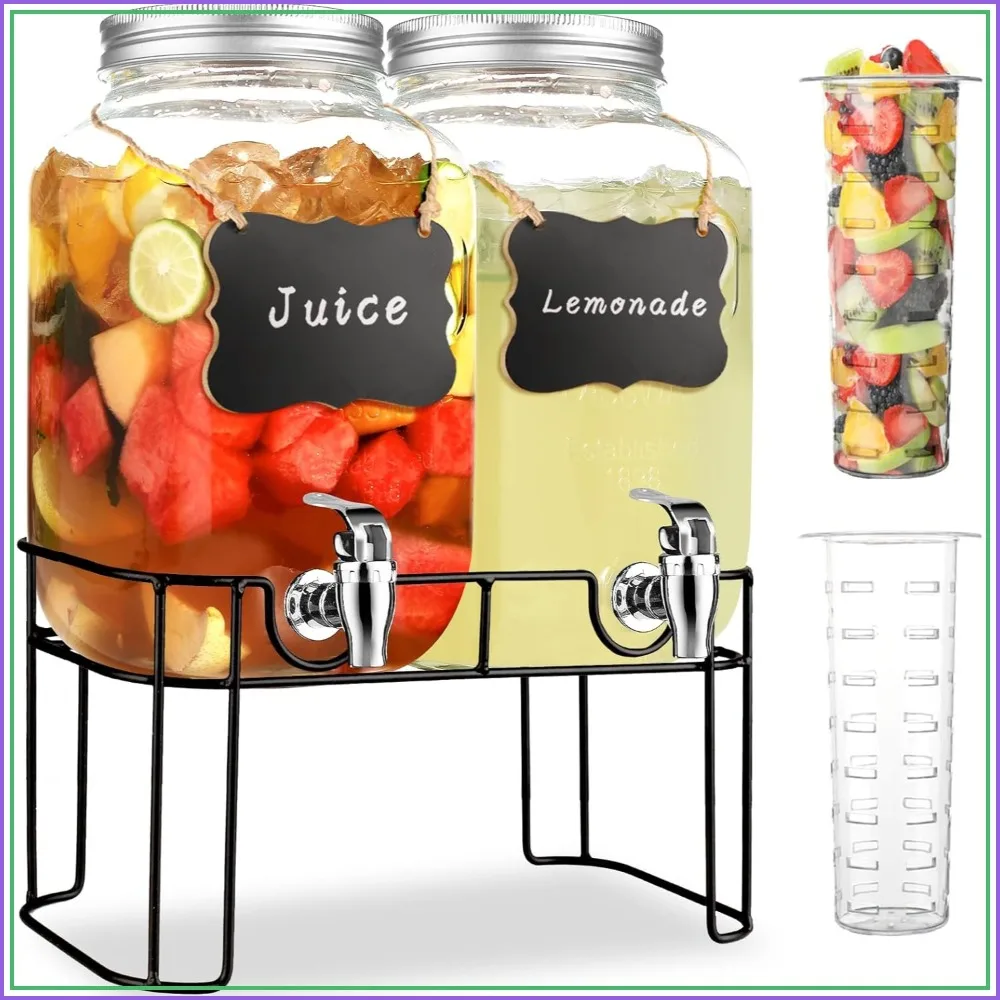 

2 Gallon Glass Drink Dispenser with Stand & Spigot for Parties, BBQ, Picnic