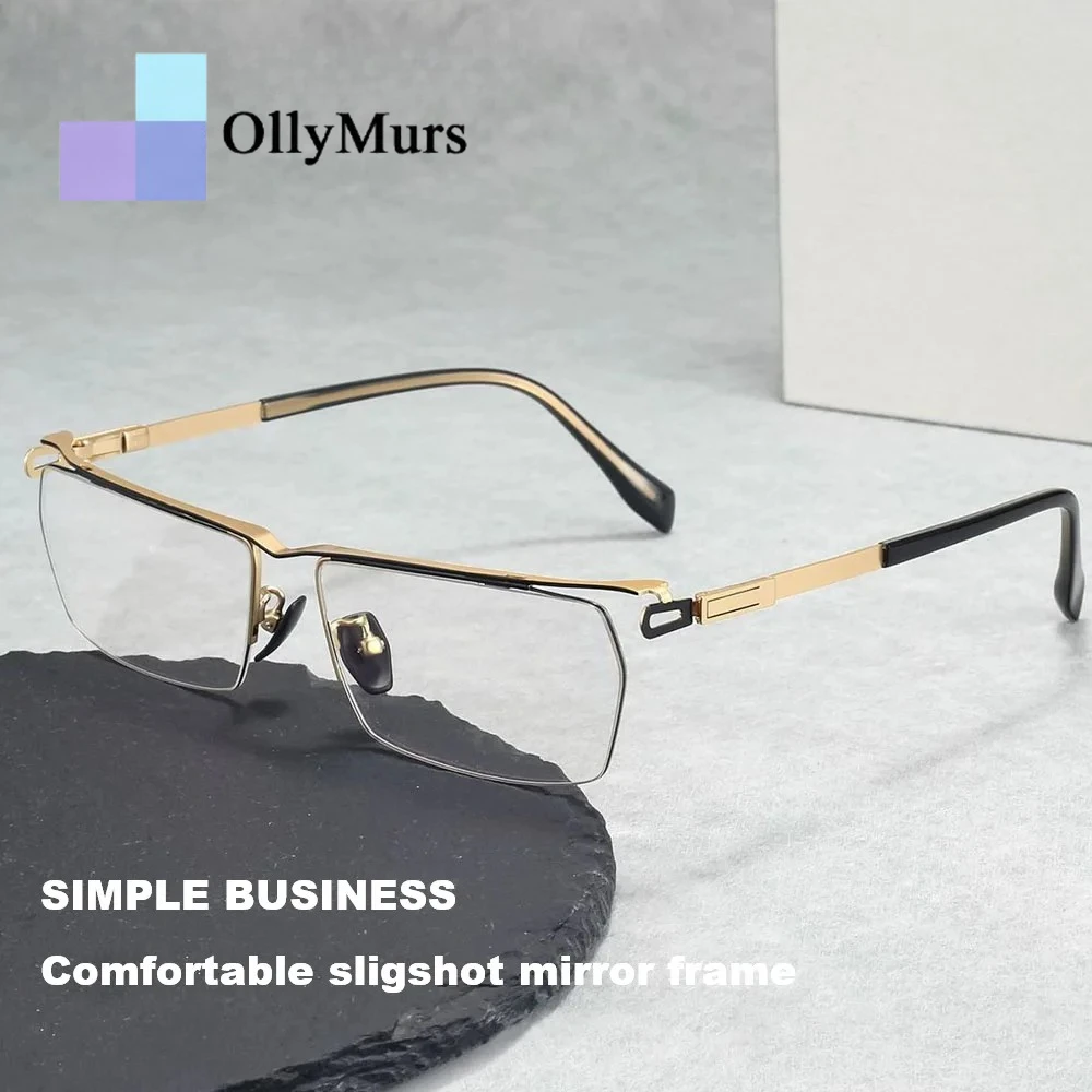 

Ollymurs Luxury Black Onyx Titanium Wire Мужские высококачественные полуоправные ультралегкие оправы для очков, элитные очки 1203