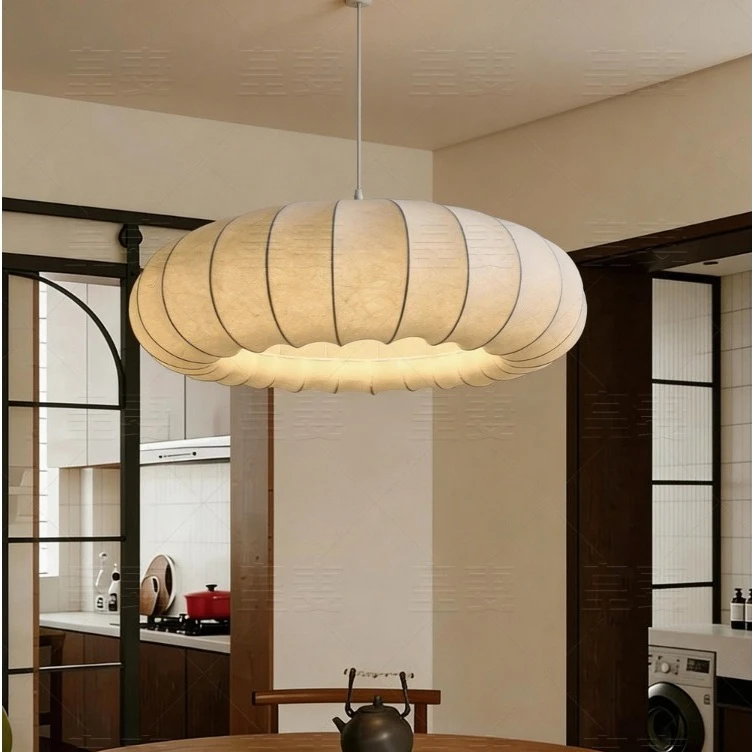 Mid-Century Silk Pendant Light Cream StyleLED Ceiling Lamp Creative Hanging Light for Living Room Bedroom Dining Room Home Decor