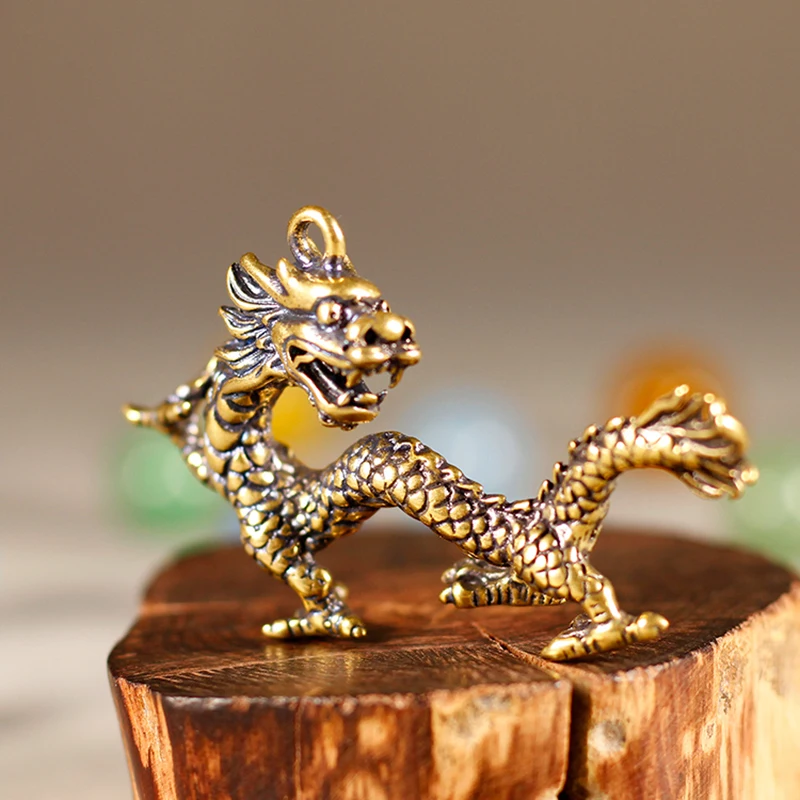 Chinese Dragon Statue Bronze Figurine Ornament Alloy Mythical Animal Miniature Home Decoration Craft Collection DIY Key Ring