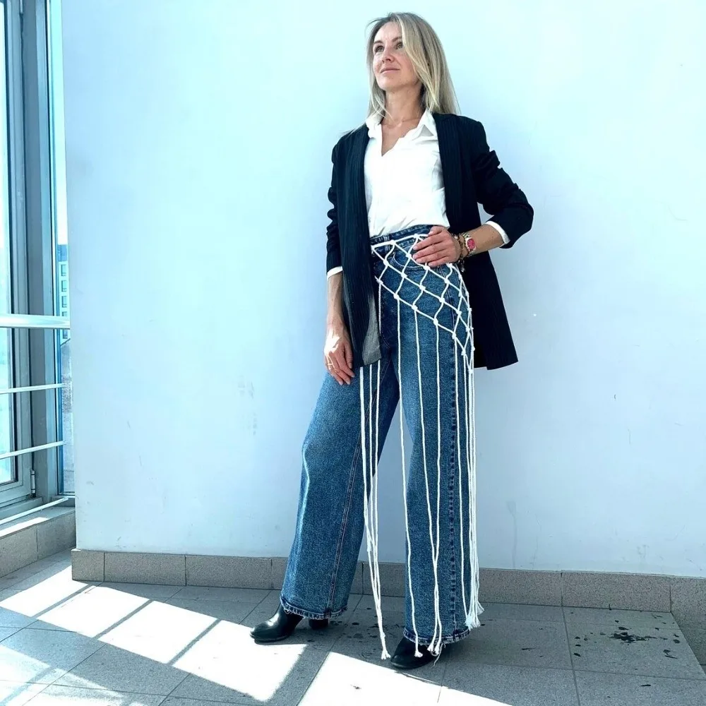 

Пояс из хлопкового материала ручной работы, уникальный легкий шарф в богемном стиле, однотонный, с декоративными кисточками, аксессуар в стиле бохо-шик